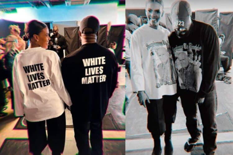 Kanye West White Lives Matter shirt at Yeezy runway show