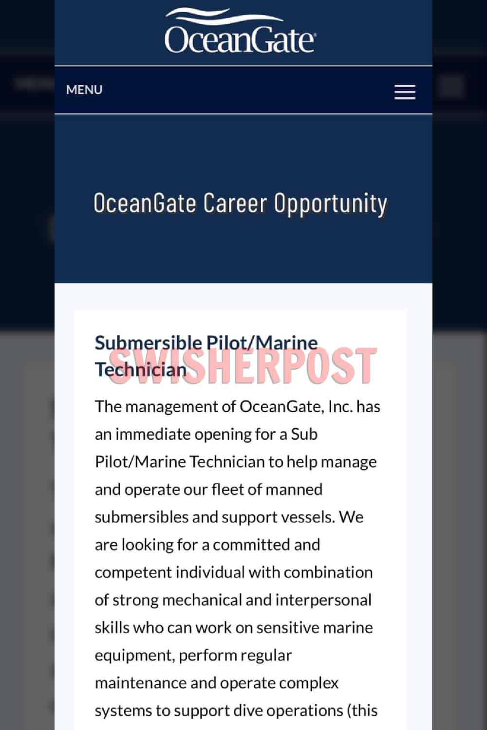 ocean gate submersible pilot job