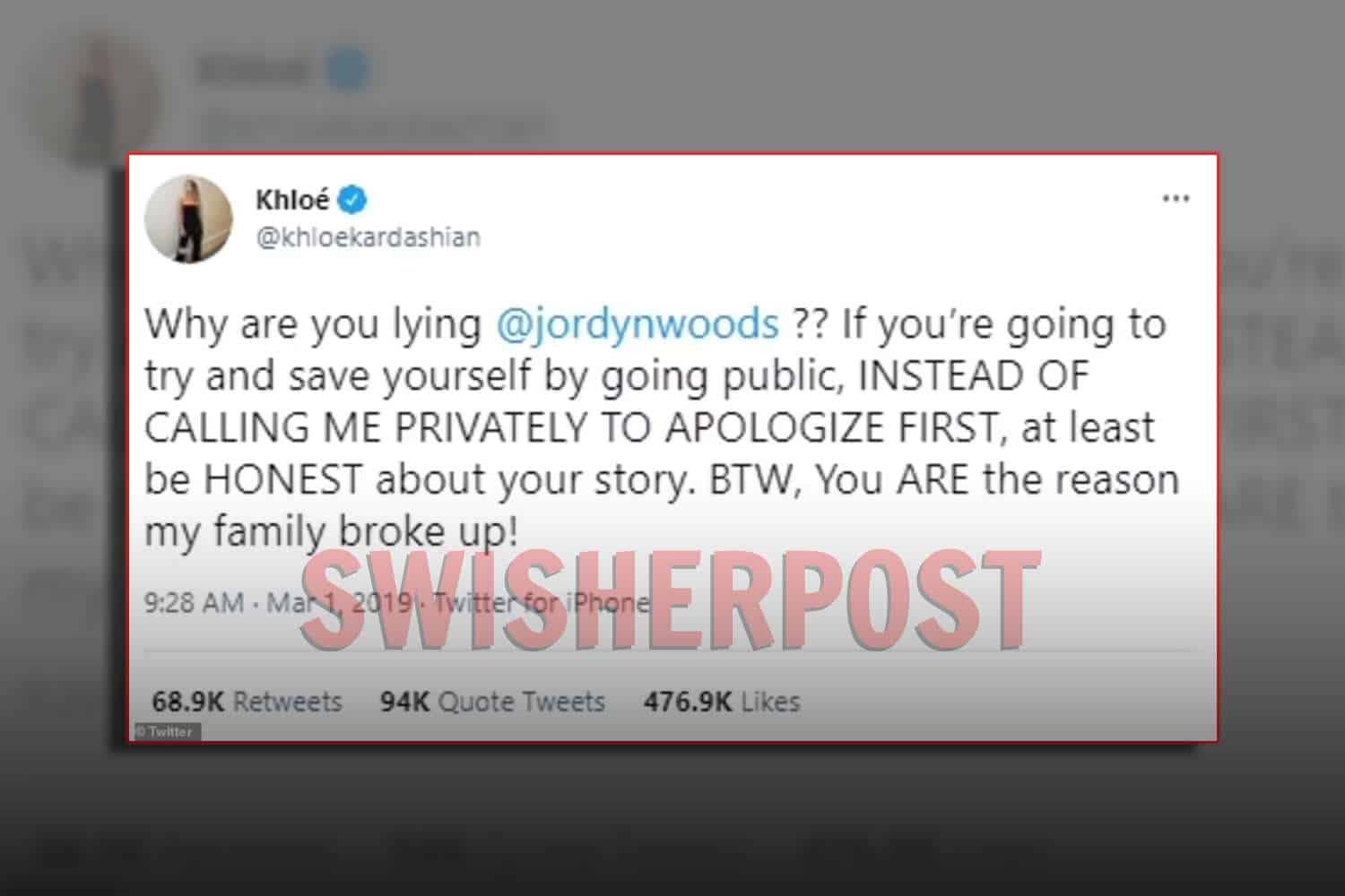 Jordyn woods Kylie jenner khloe Kardashian tweet 