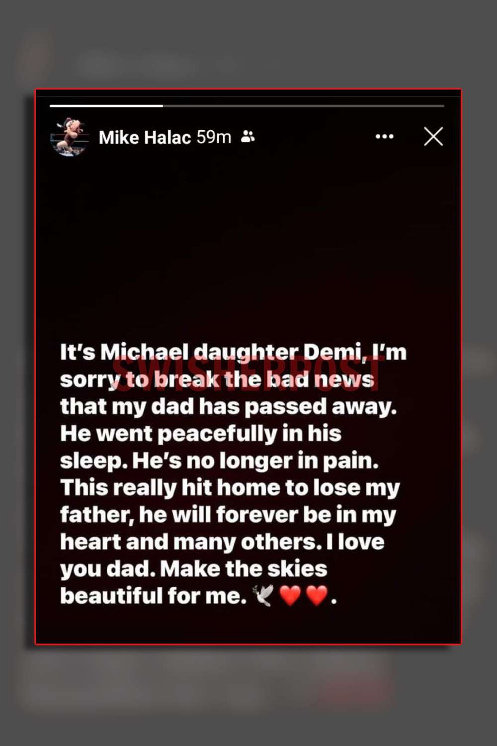 mike mantaur halac wwe star dies cause of death Demi daughter Facebook post