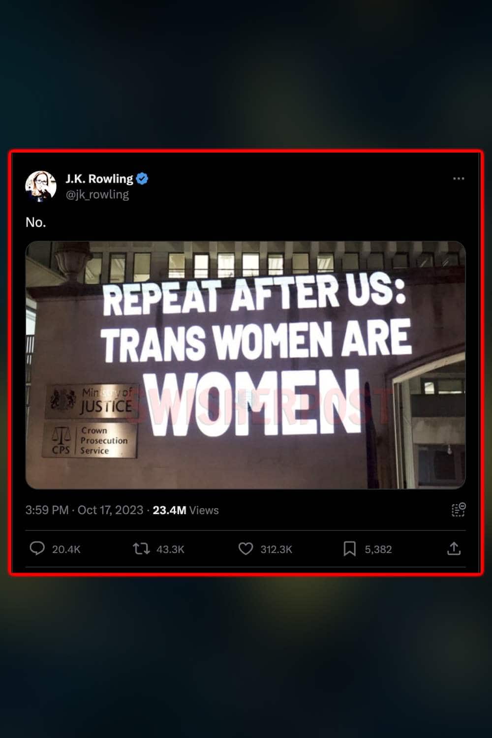 jk Rowling trans women x post Tuesday 17 October 2023