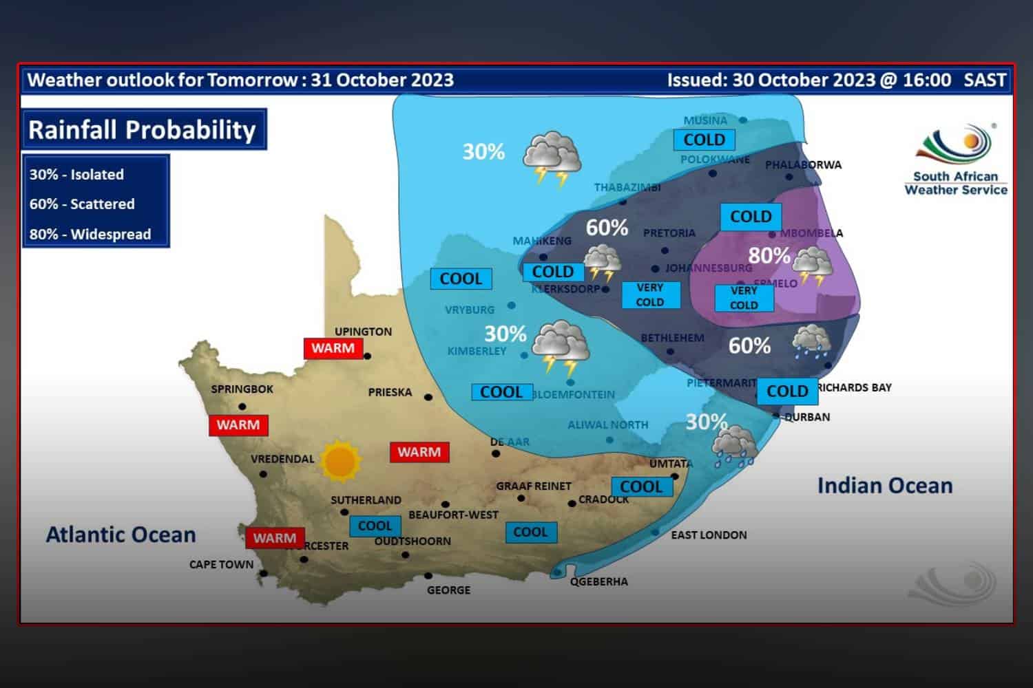 South Africa weather forecast Tuesday 31 October 2023