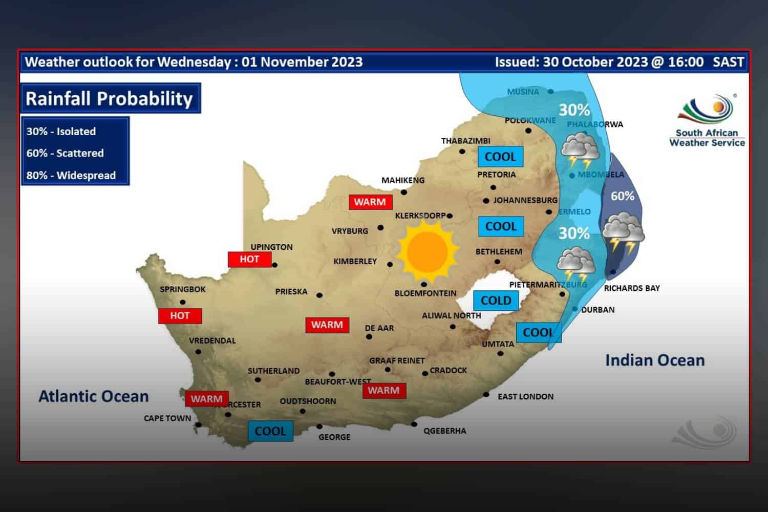 South Africa weather forecast wednesday