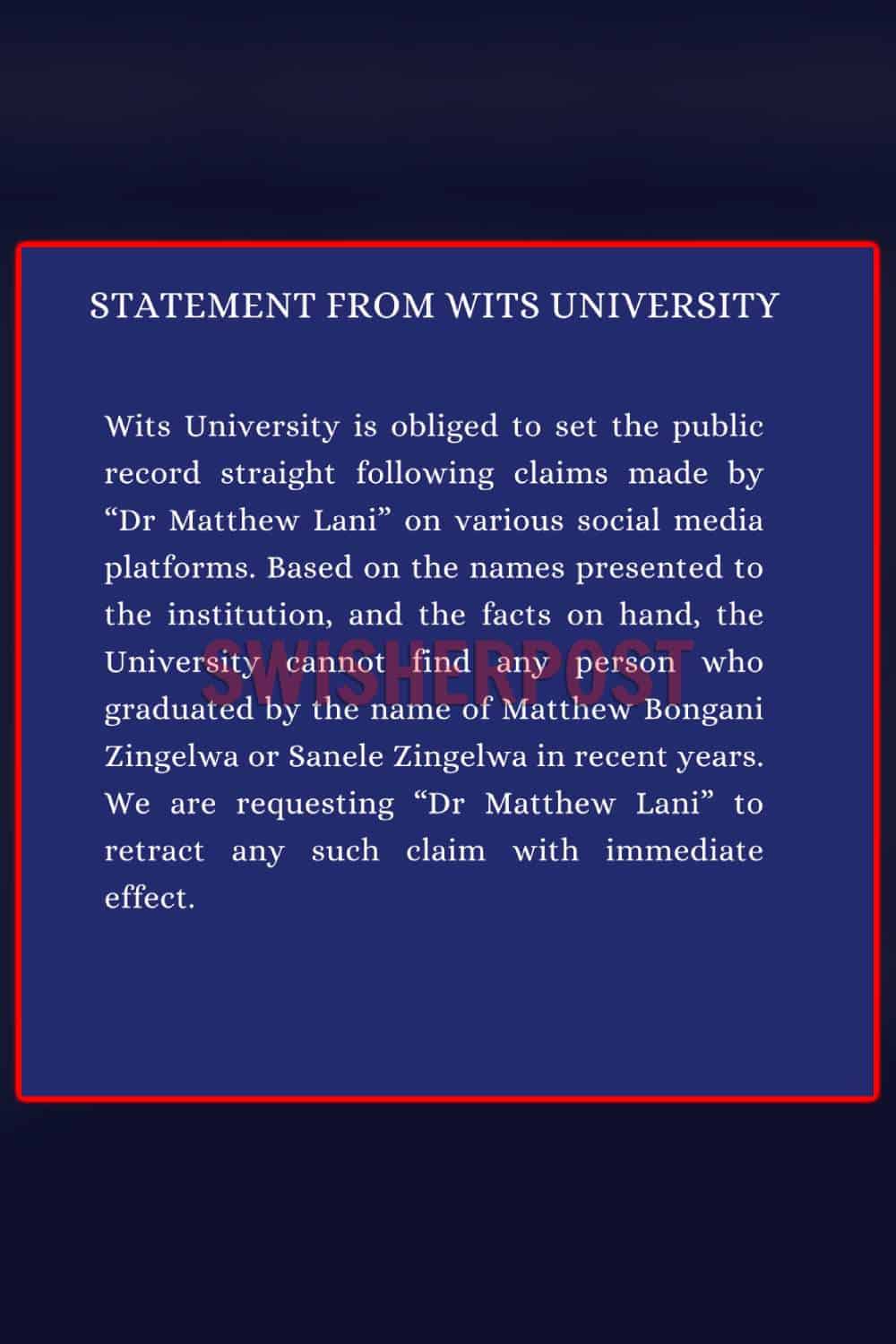 wits university Matthew Lani fake doctor