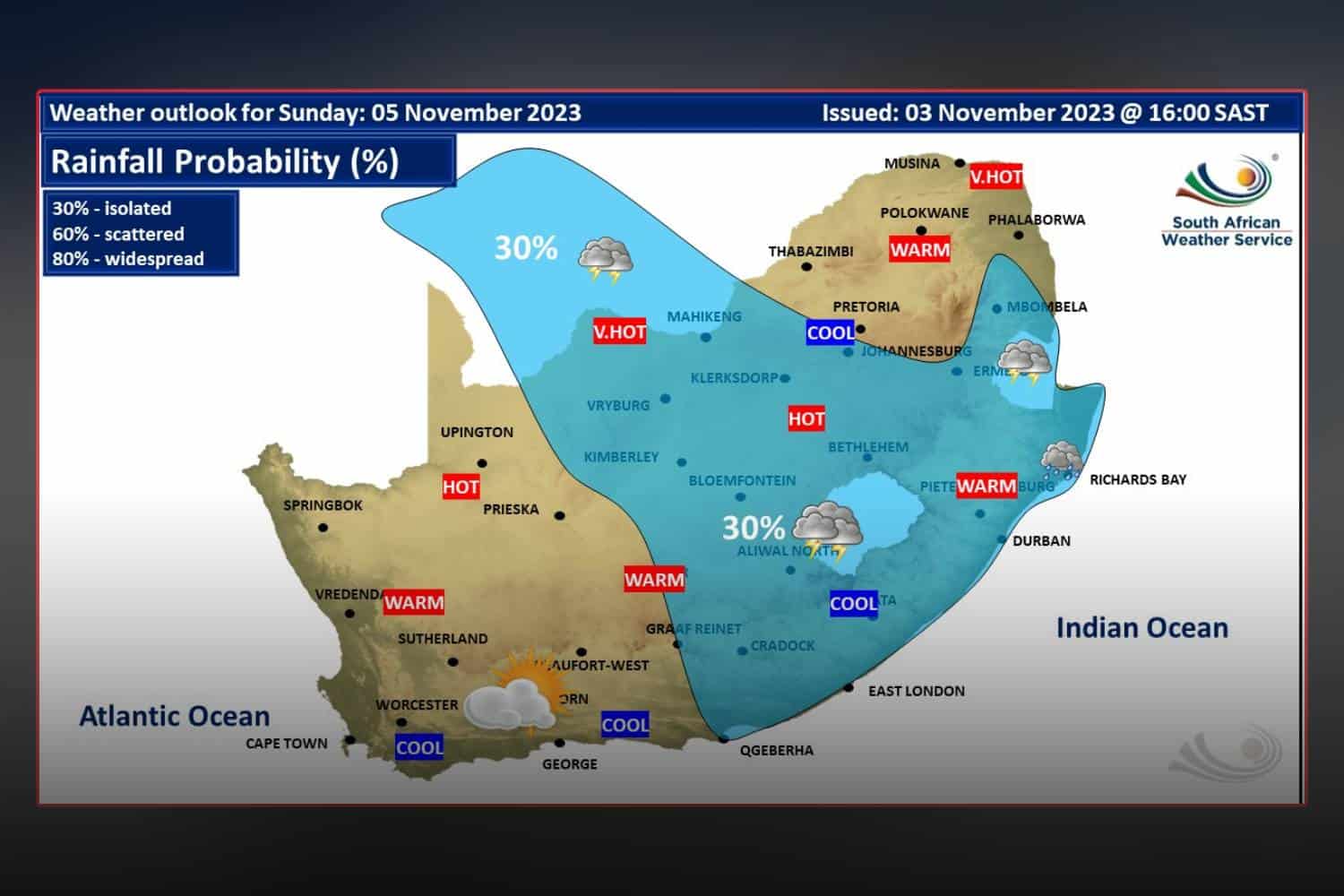 South Africa weather forecast Sunday