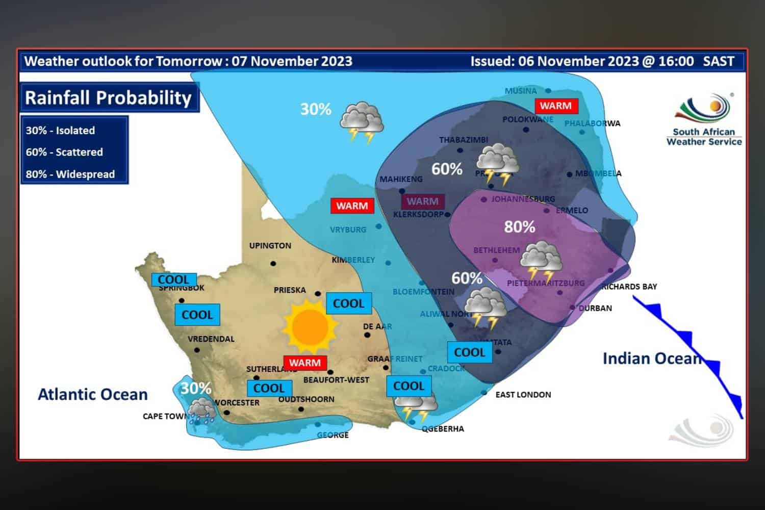 South Africa weather forecast tuesday