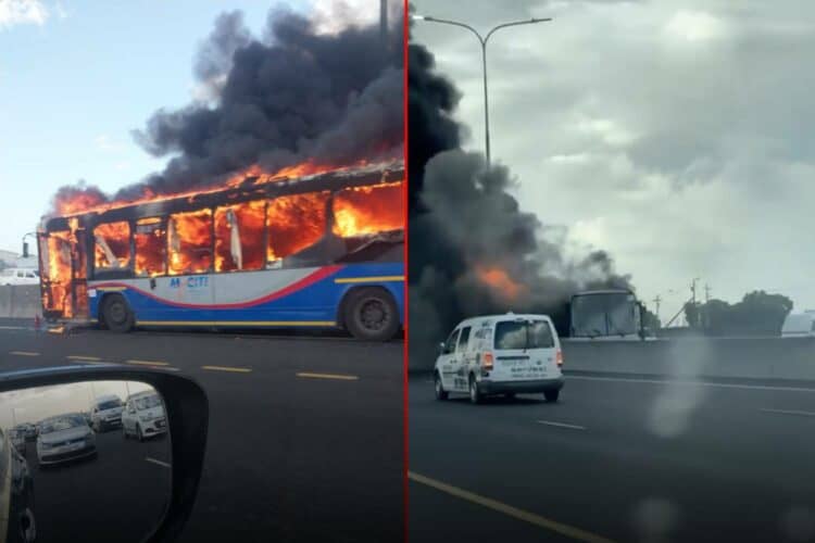 myciti bus fire video n2 highway inbound